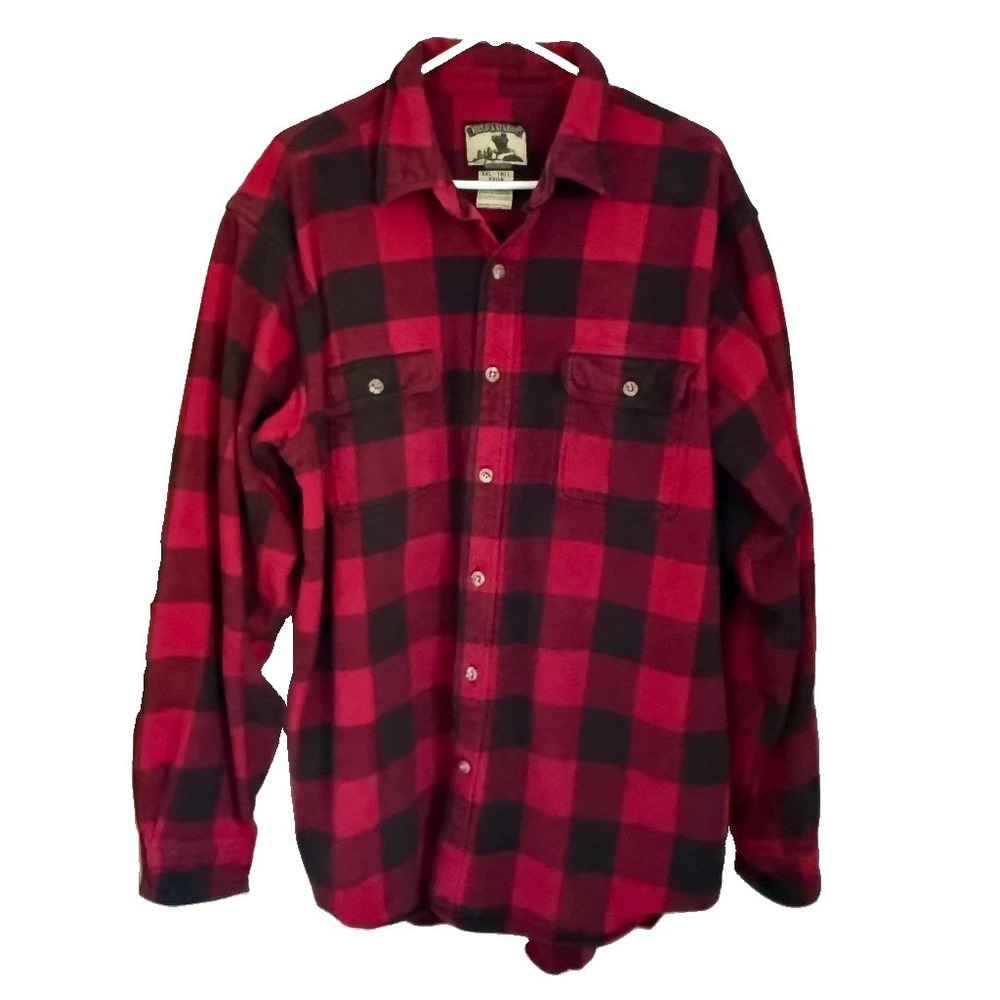 Field & Stream Buffalo Plaid Flannel Shirt XXL Tall Red Black Cotton Heavyweight